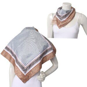 Vintage Poly Check Zebra Trim Scarf Square Lightweight Taupe Blue White Red